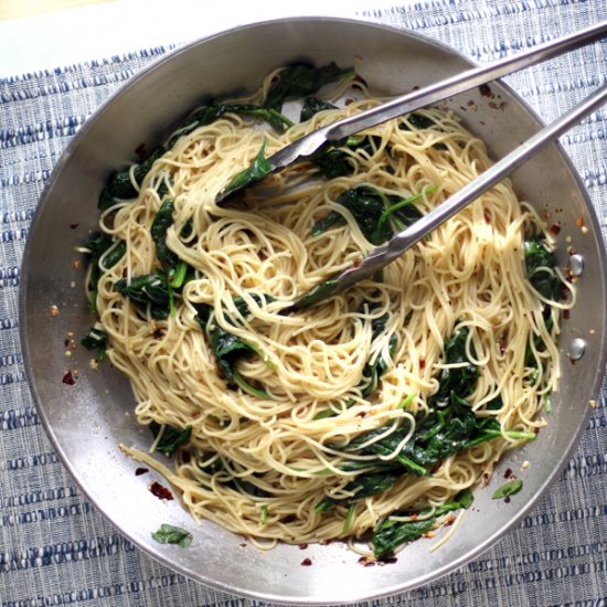 Buttery Spinach Angel Hair Pasta