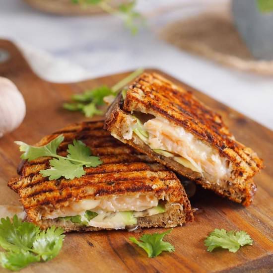 Salmon avocado and mozzarella toast