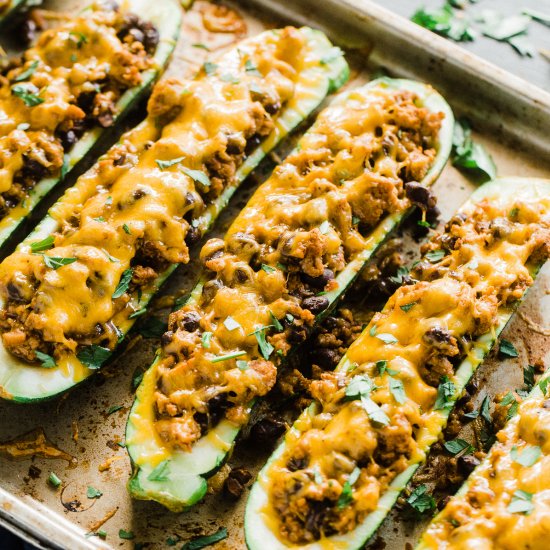 Black Bean Turkey Zucchini Boats