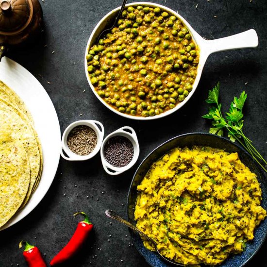 Curried Peas + Spiced Potato Mash