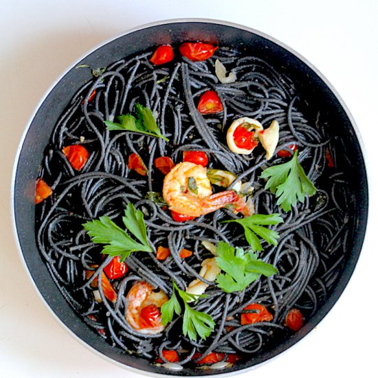 Squid Ink Spaghetti with Seafood