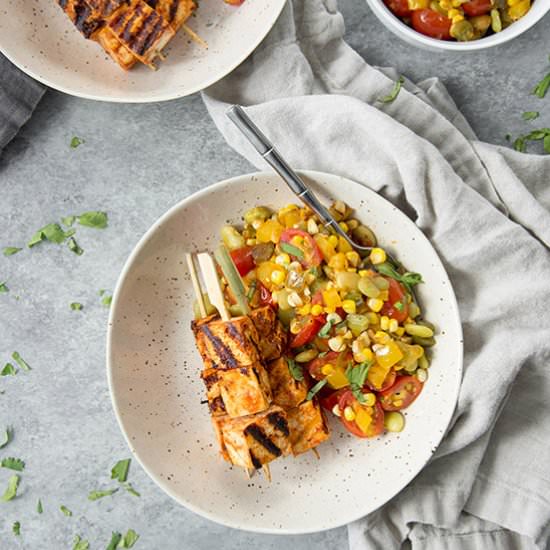 Grilled Succotash with BBQ Tofu