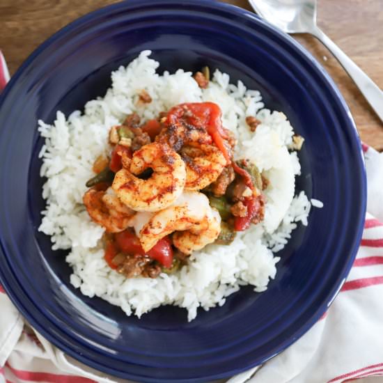 Quick Sausage Gumbo with Shrimp