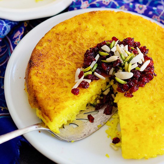 Persian Savory Saffron Cake – Tahchin