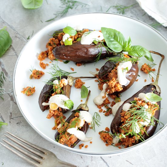 Couscous Stuffed Baby Eggplants