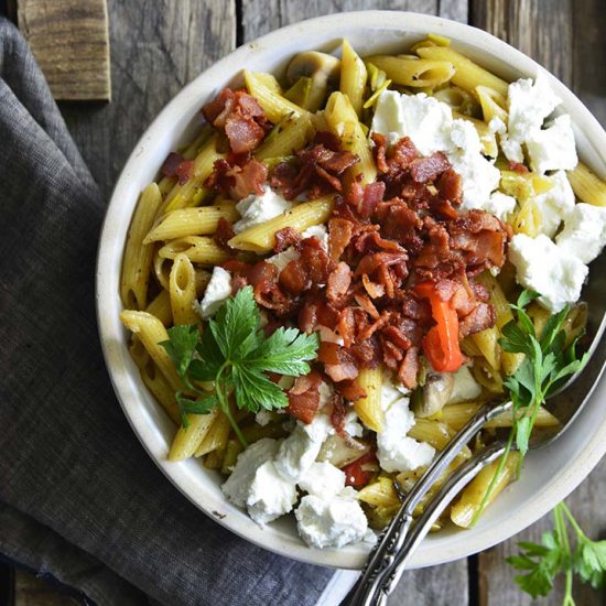 Warm Caramelized Leek Pasta Salad