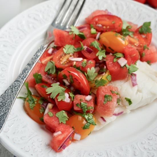 Fish With Chunky Tomato+Watermelon