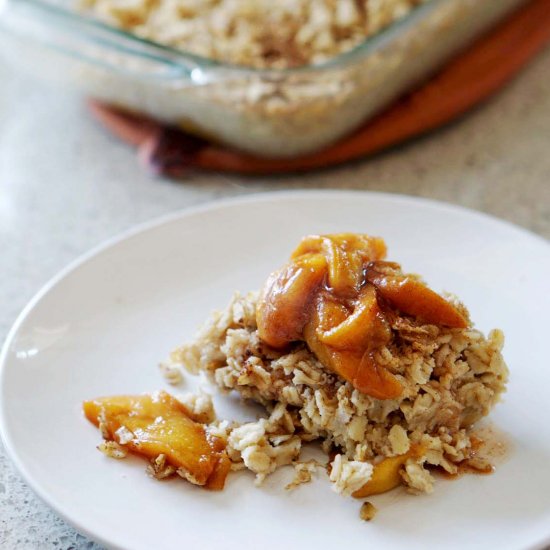 Baked Oatmeal with Peaches and Rhubarb