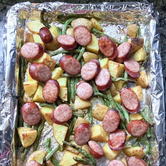 Sheet Pan Kielbasa Potatoes & Bean