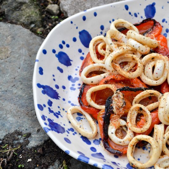 Grilled Squid And Peppers