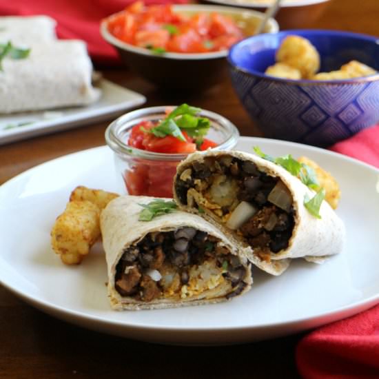 Bean burritos with tater tots