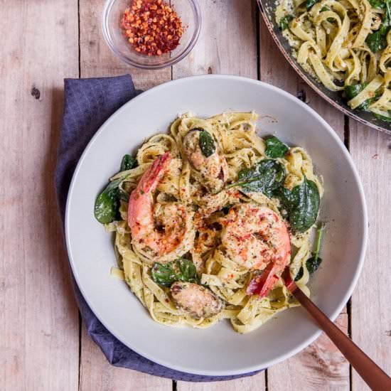 Seafood Pasta with Pesto