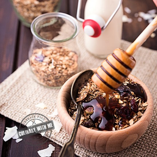 Homemade granola with coconut chips