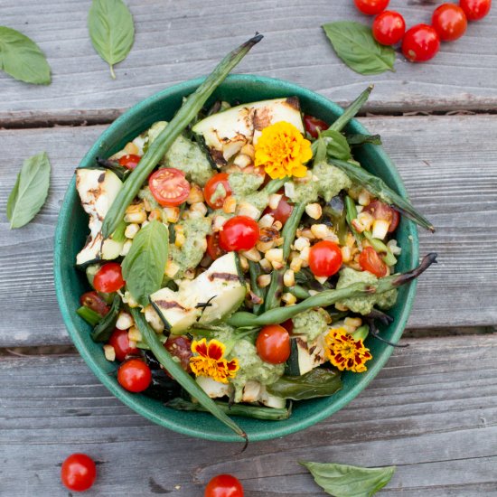 Grilled Succotash with Pesto