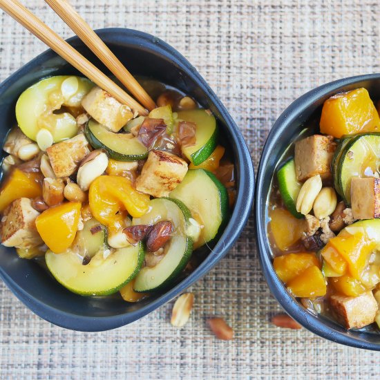 Peach, Peanut, and Tofu Stir Fry