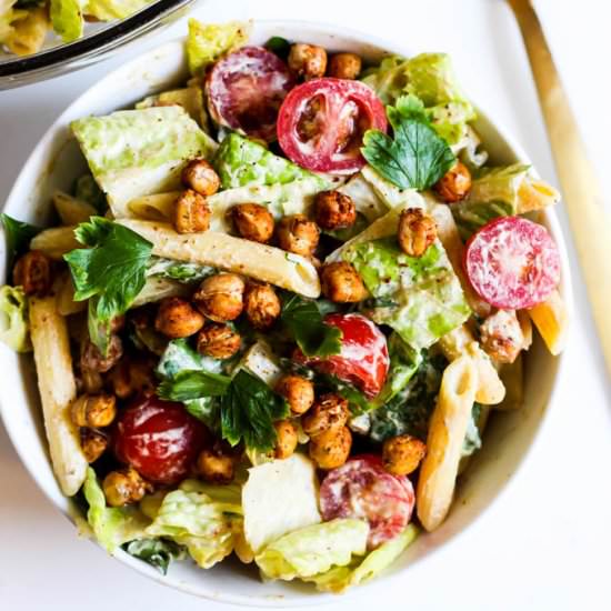 Chickpea Caesar Pasta Salad (vegan)