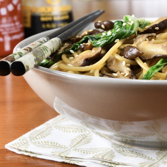 Bok Choy, Shiitake, and Garlic Noodles