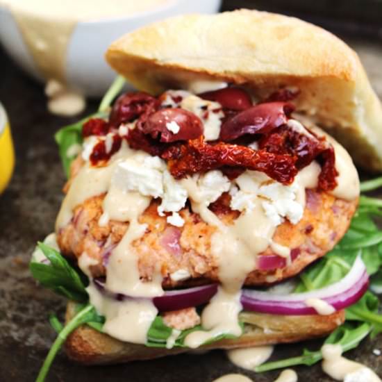 Greek Salmon Burger Tahini Spread