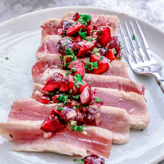 Grilled Ahi Tuna + Cherry Salsa