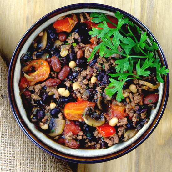 Three Beans Bake with Tomato & Beef