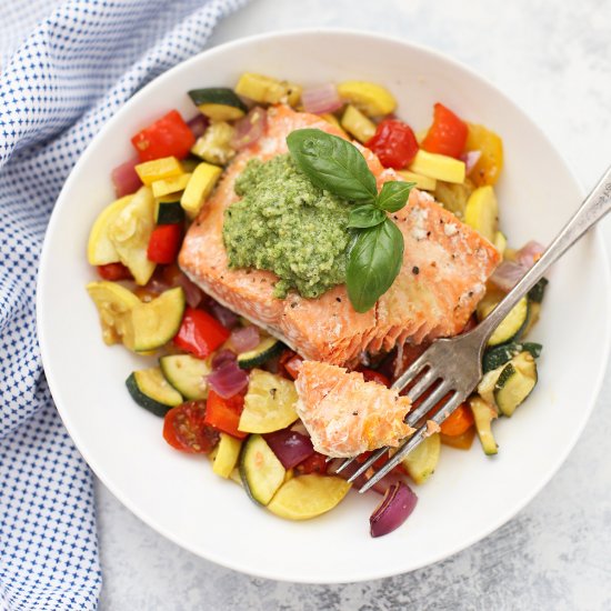 Sheet Pan Pesto Salmon and Veggies