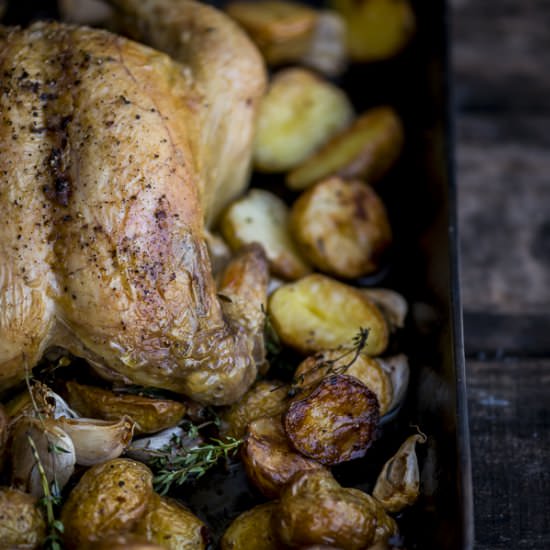 Roast Chicken with 40 Cloves Garlic