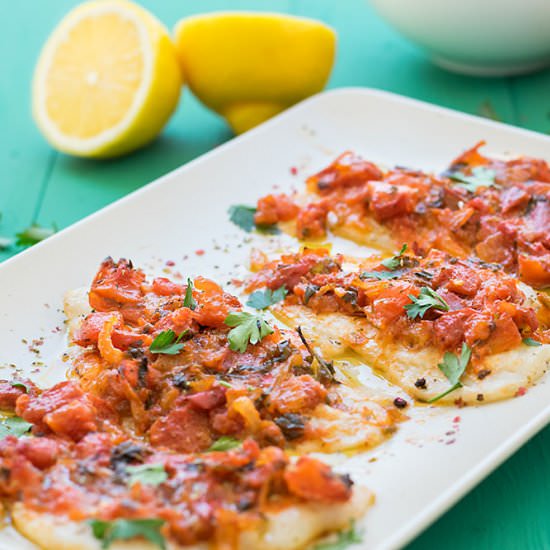 Baked Sole with Mediterranean Sauce