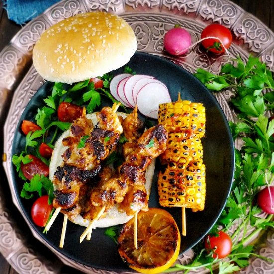 Piri Piri Corn and Chicken Skewer