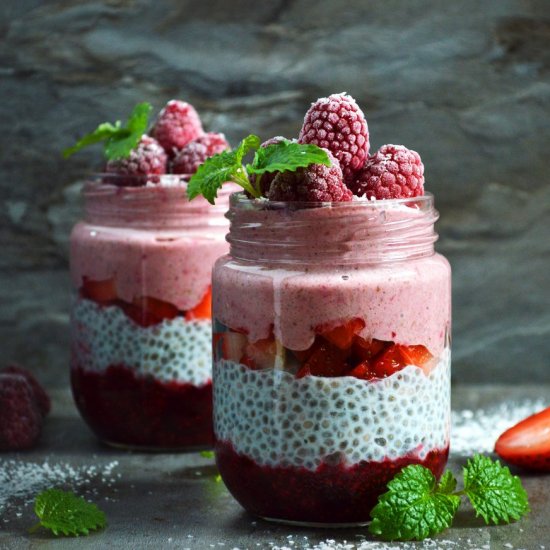 Raspberry layered breakfast jar