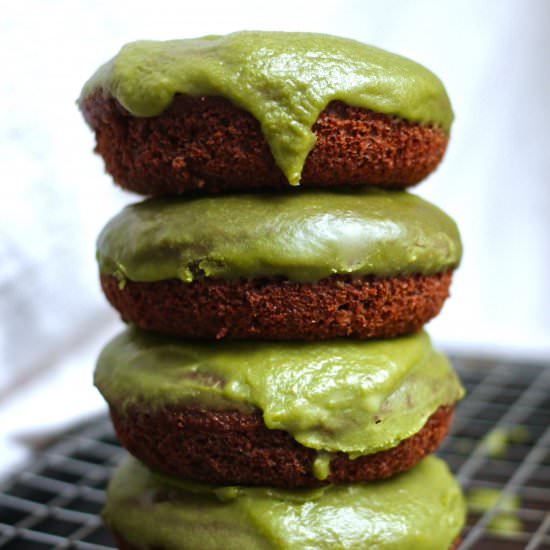 Chocolate Donuts with Matcha Glaze