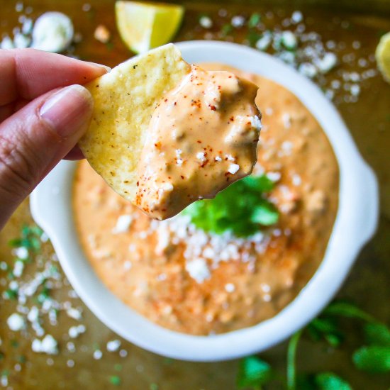 loaded beefy queso dip