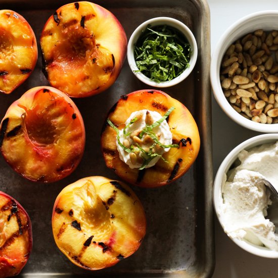 grilled peaches with labneh & mint