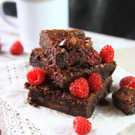 Extra Fudgy Chocolate Brownies with Raspberries