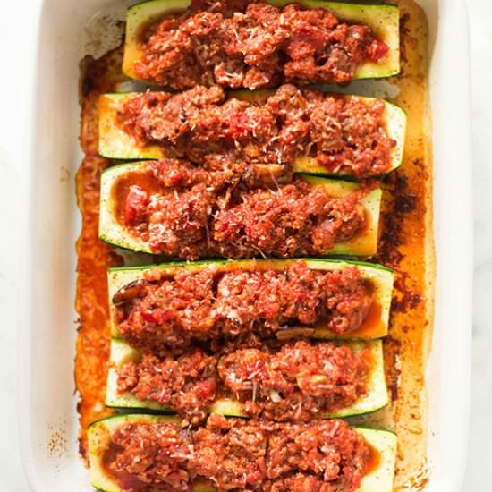 Turkey/Quinoa Stuffed Zucchini Boat