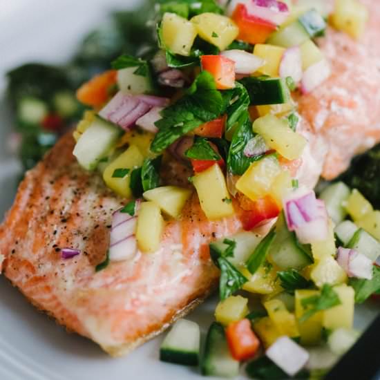 Cucumber Mango Salsa over Salmon