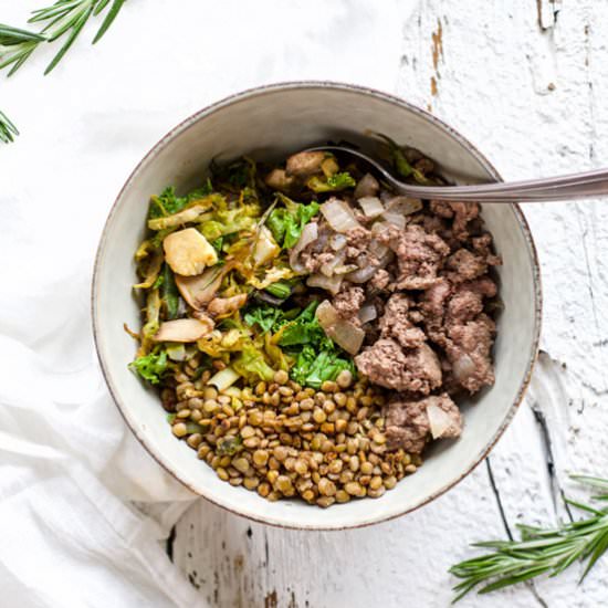 Rosemary Oil Beef and Lentil Bowls