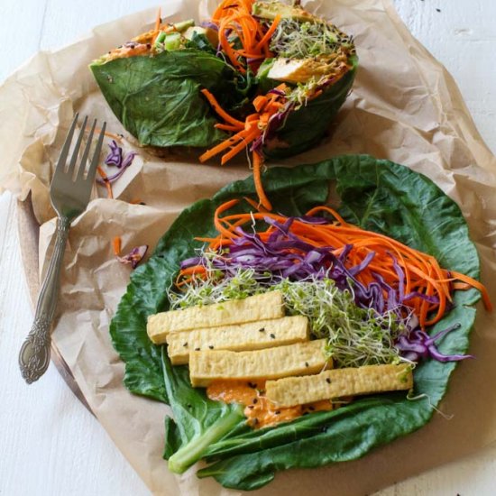 Baked Tofu Hummus Collard Wrap