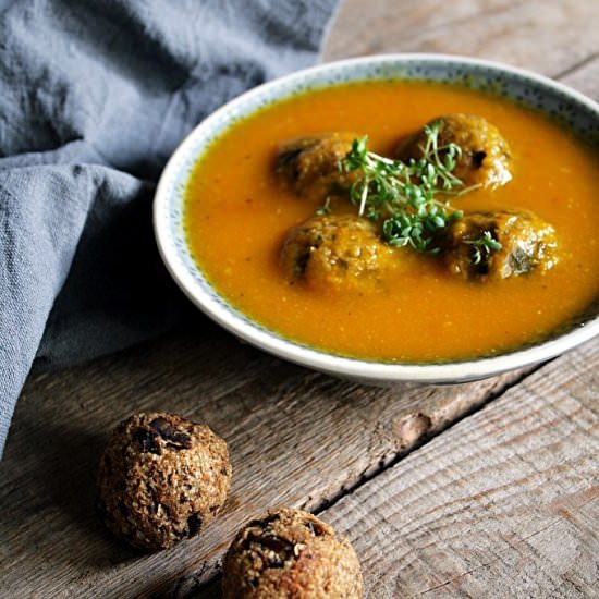 Pumpkin Soup with Eggplant Balls