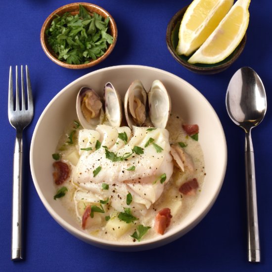 Cod with New England Clam Chowder