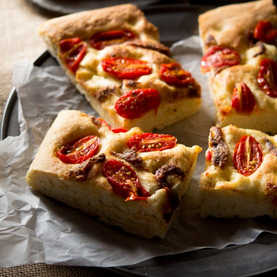 Tomato Focaccia with anchovies