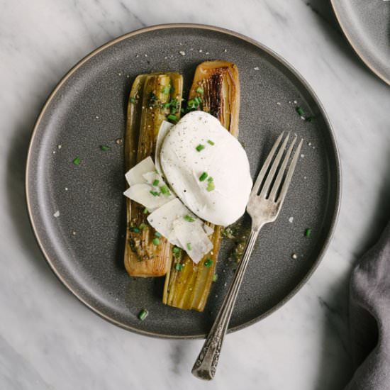 Braised Leeks with Poached Eggs