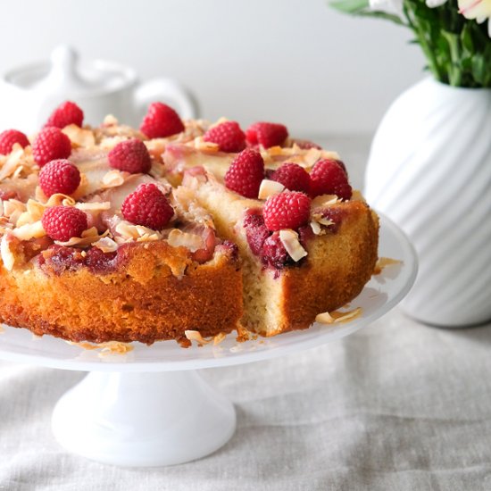 Coconut Peach-Raspberry Cake