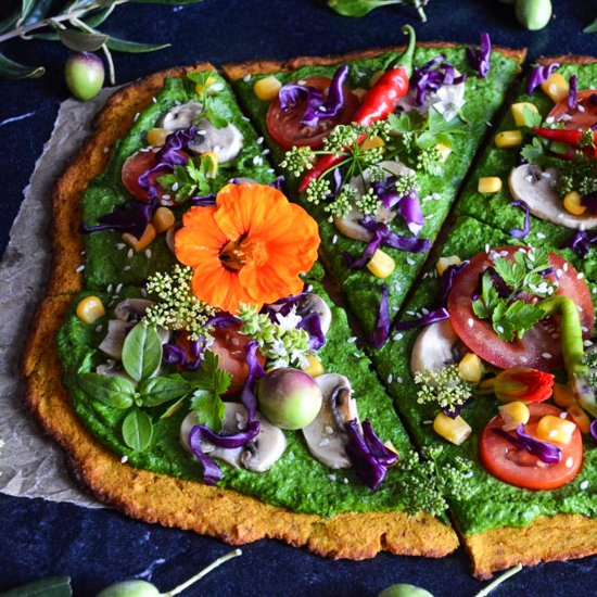 Squash Pizza Crust with Green Pesto