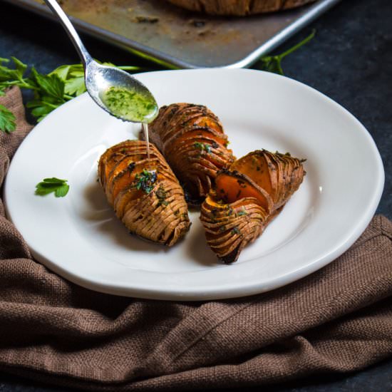 Lemon Garlic Mini Hasselback Sweet Potato