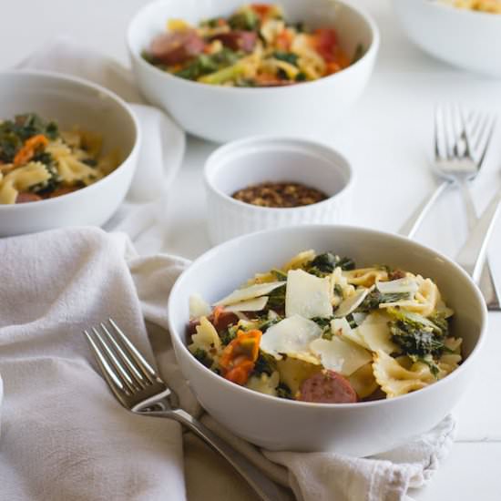 Pasta with Sausage, Tomato, & Kale