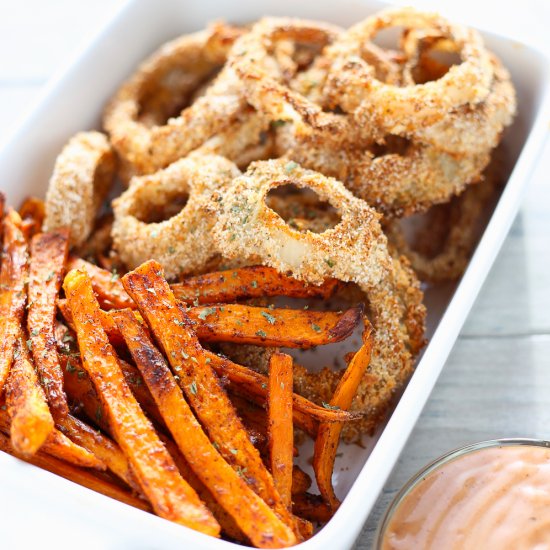 Skinny Onion Rings and Fries