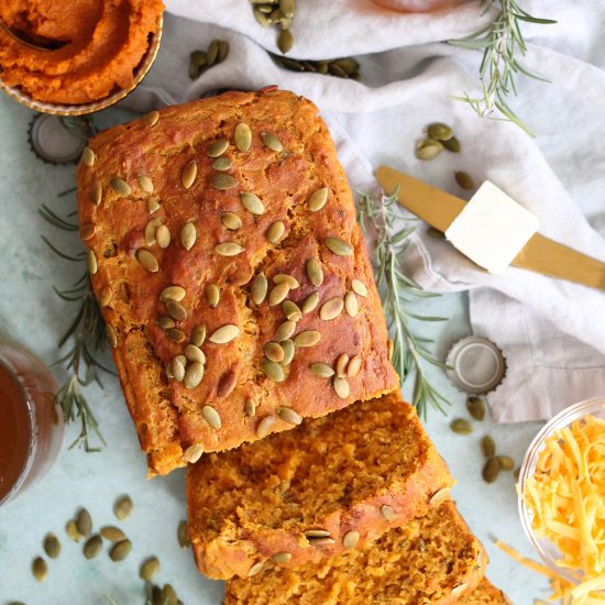 Rosemary Cheddar Pumpkin Beer Bread