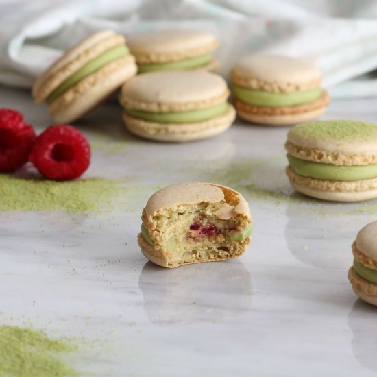 Matcha and Raspberry Macaroons