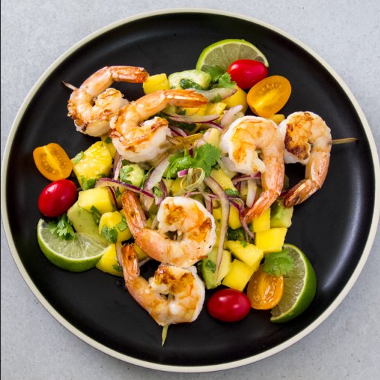 Grilled Shrimp Mago Avocado Salsa