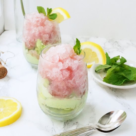 Rosé and Rose Granita on Ice Cream